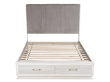 Modern White 6-Piece Storage Bedroom Set with Gray Upholstered Headboard & LED Lighting