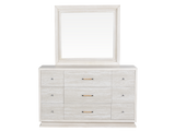 Modern White 6-Piece Storage Bedroom Set with Gray Upholstered Headboard & LED Lighting