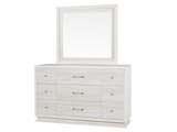 Modern White 6-Piece Storage Bedroom Set with Gray Upholstered Headboard & LED Lighting