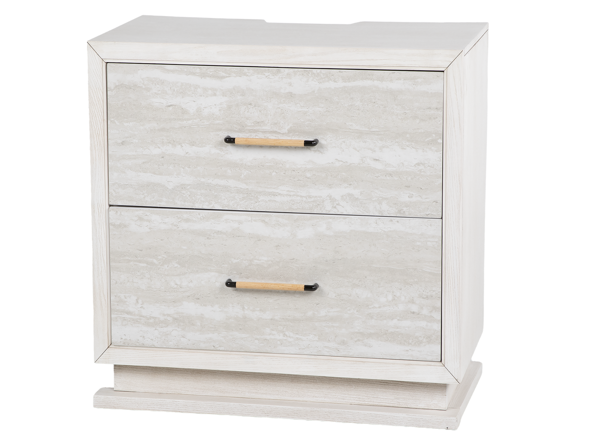 Modern White 6-Piece Storage Bedroom Set with Gray Upholstered Headboard & LED Lighting