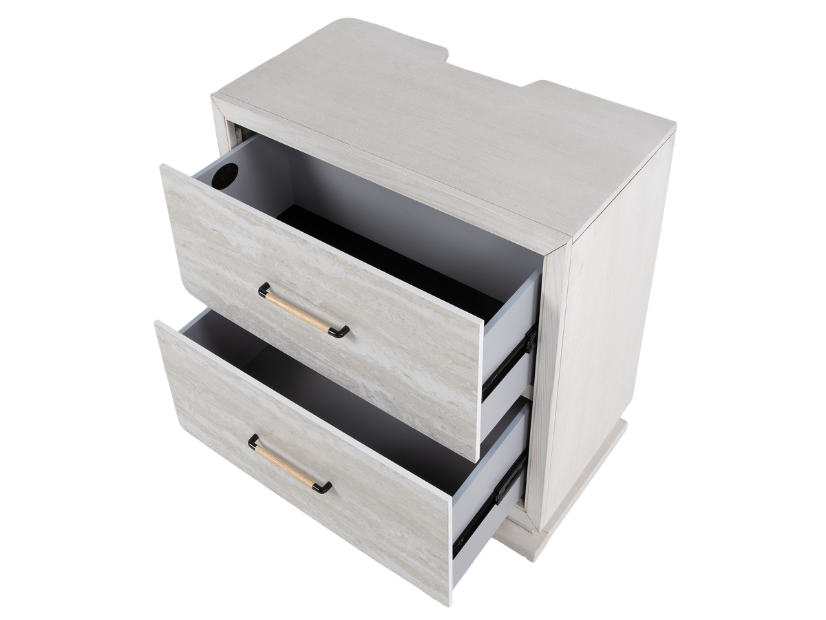 Modern White Nightstand with LED Lighting & USB Port