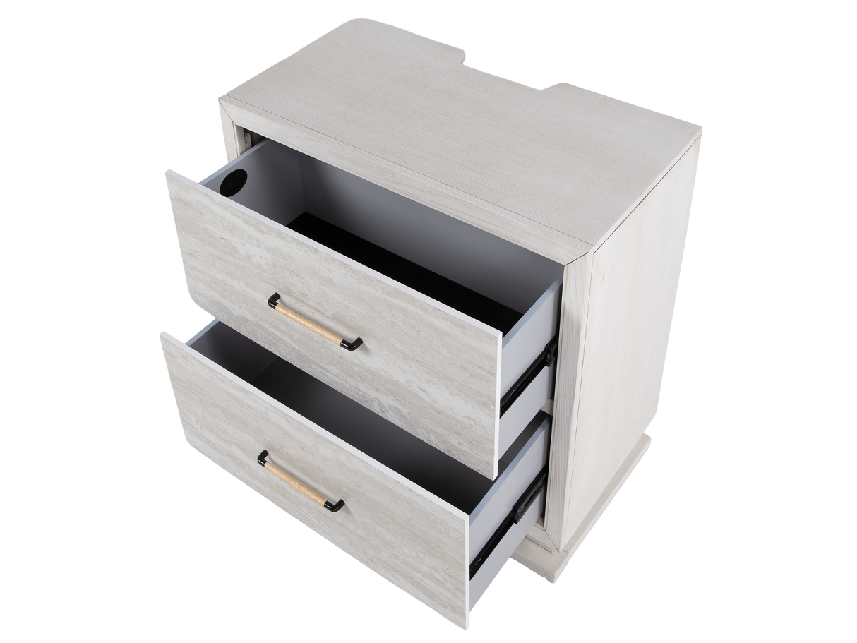 Modern White Nightstand with LED Lighting & USB Port