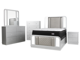 Silver LED Upholstered Panel 6-Piece Bedroom Set with Checkered Drawer Design
