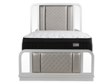 Silver LED Upholstered Panel 6-Piece Bedroom Set with Checkered Drawer Design