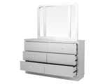 Silver LED Upholstered Panel 6-Piece Bedroom Set with Checkered Drawer Design