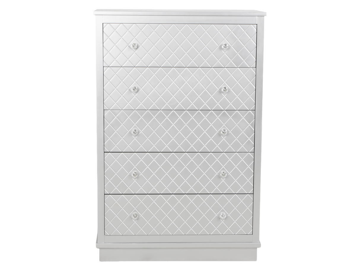 Silver LED Checkered 5-Drawer Bedroom Chest