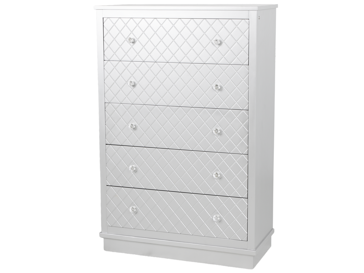 Silver LED Checkered 5-Drawer Bedroom Chest