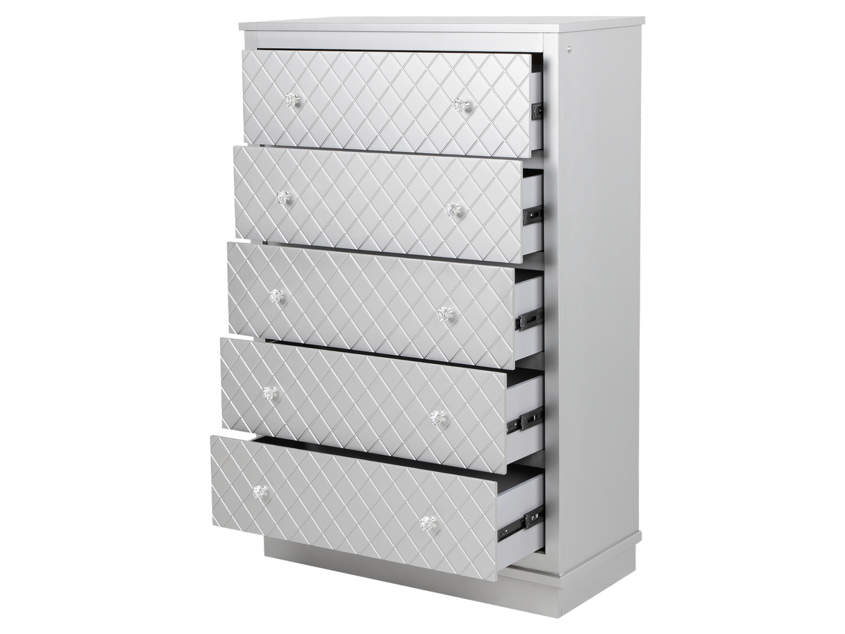 Silver LED Checkered 5-Drawer Bedroom Chest