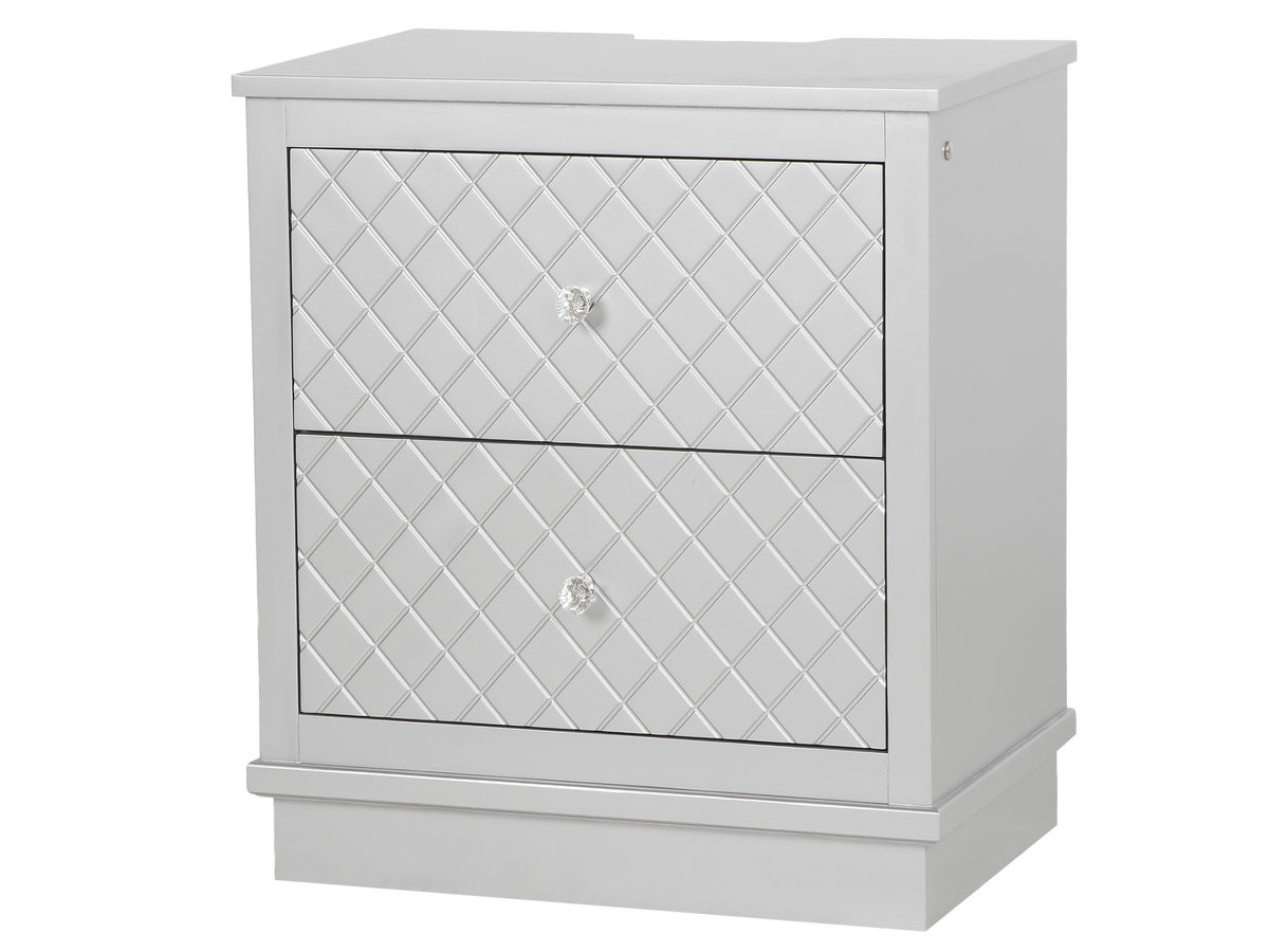 Silver LED Checkered Panel 2-Drawer Nightstand with USB Charging