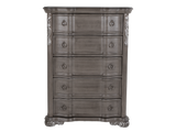 Gray Ornate Carved 5-Drawer Bedroom Chest with Marble Insert Top