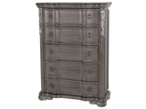 Gray Ornate Carved 5-Drawer Bedroom Chest with Marble Insert Top