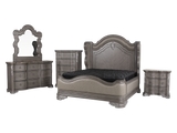 Gray Marble Top Upholstered Panel 6-Piece Bedroom Set with Dresser, Mirror & Nightstand