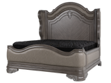Gray Marble Top Upholstered Panel 6-Piece Bedroom Set with Dresser, Mirror & Nightstand