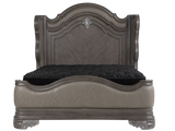 Gray Marble Top Upholstered Panel 6-Piece Bedroom Set with Dresser, Mirror & Nightstand