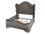 Gray Marble Top Upholstered Panel 6-Piece Bedroom Set with Dresser, Mirror & Nightstand