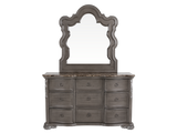 Gray Marble Top Upholstered Panel 6-Piece Bedroom Set with Dresser, Mirror & Nightstand