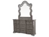 Gray Marble Top Upholstered Panel 6-Piece Bedroom Set with Dresser, Mirror & Nightstand