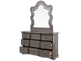 Gray Marble Top Upholstered Panel 6-Piece Bedroom Set with Dresser, Mirror & Nightstand