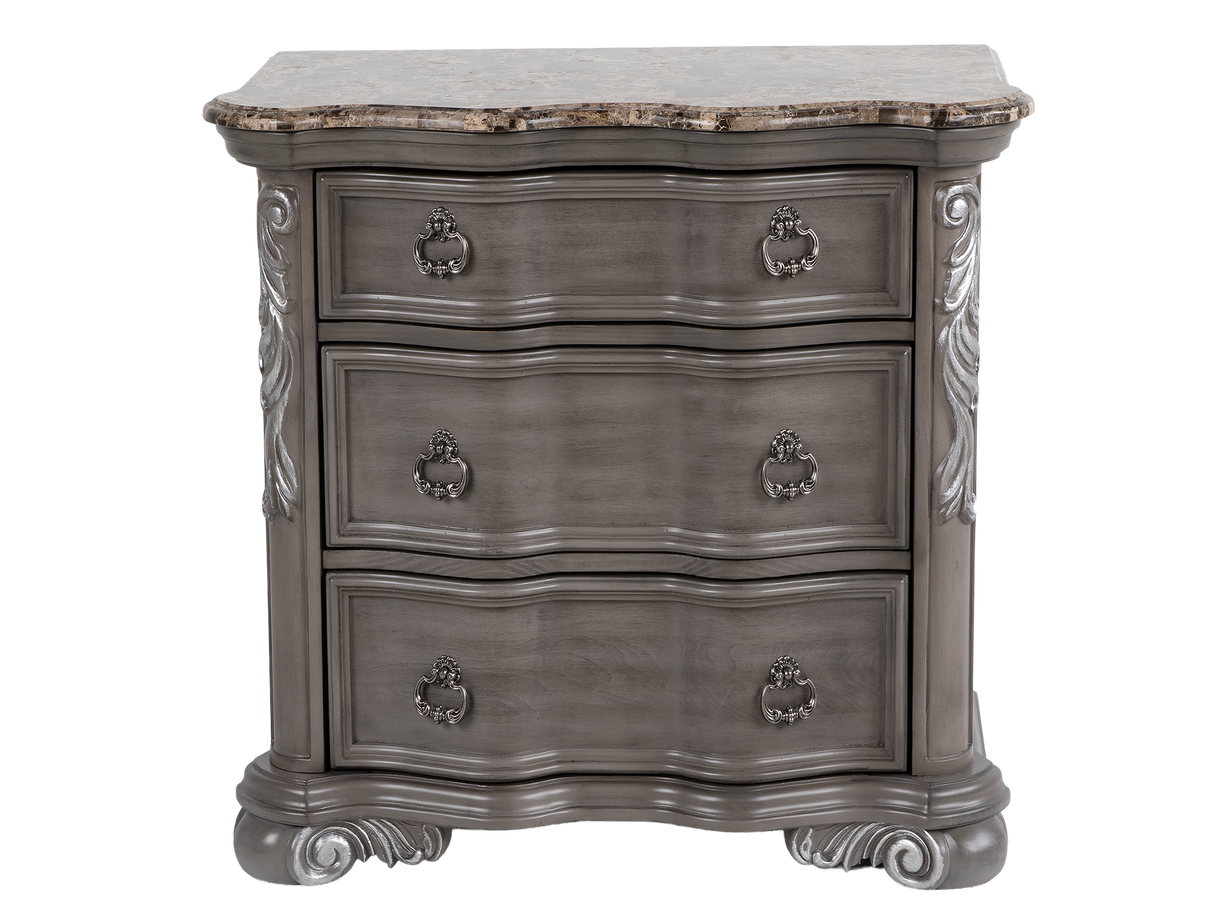 Gray Marble Top Upholstered Panel 6-Piece Bedroom Set with Dresser, Mirror & Nightstand