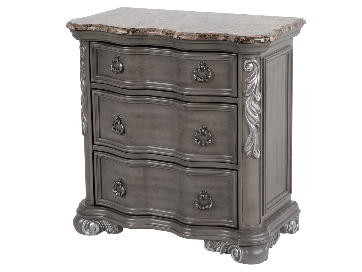 Gray Marble Top Upholstered Panel 6-Piece Bedroom Set with Dresser, Mirror & Nightstand