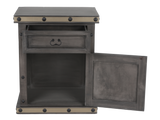 Charcoal Gray Rustic Industrial Nightstand with Drawer & Cabinet Storage