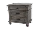 Weathered Gray Farmhouse Nightstand with 3 Drawers & Turned Feet