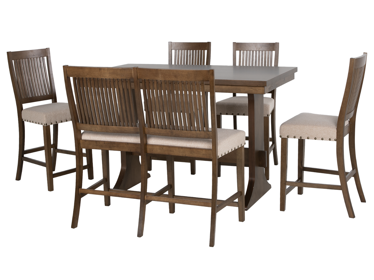 Contemporary Light Oak 6-Piece Counter Height Dining Set with Upholstered Chairs & Bench