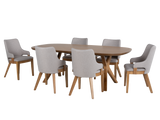 Oak Sculptural Trestle 7-Piece Dining Set with Latte Upholstered Chairs