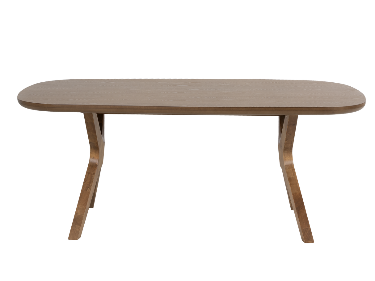 Oak Sculptural Trestle 7-Piece Dining Set with Latte Upholstered Chairs