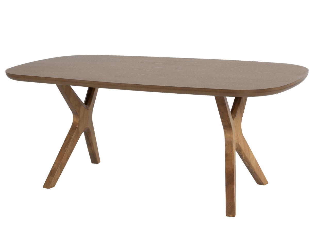 Oak Sculptural Trestle 7-Piece Dining Set with Latte Upholstered Chairs