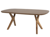 Oak Sculptural Trestle 7-Piece Dining Set with Latte Upholstered Chairs
