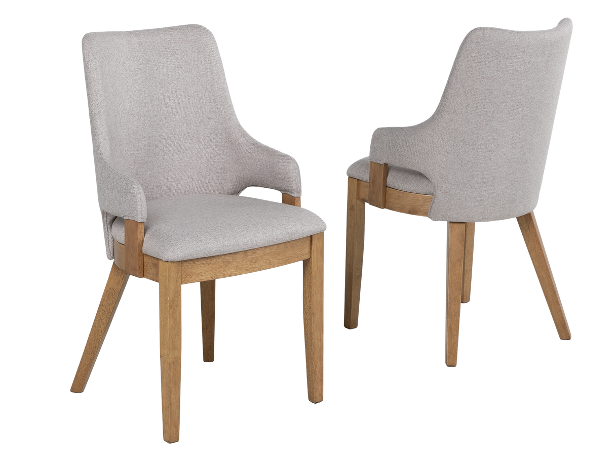 Oak Sculptural Trestle 7-Piece Dining Set with Latte Upholstered Chairs