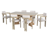 Gold & Natural Modern Sculptural Pedestal Dining Room Set with Upholstered Chairs