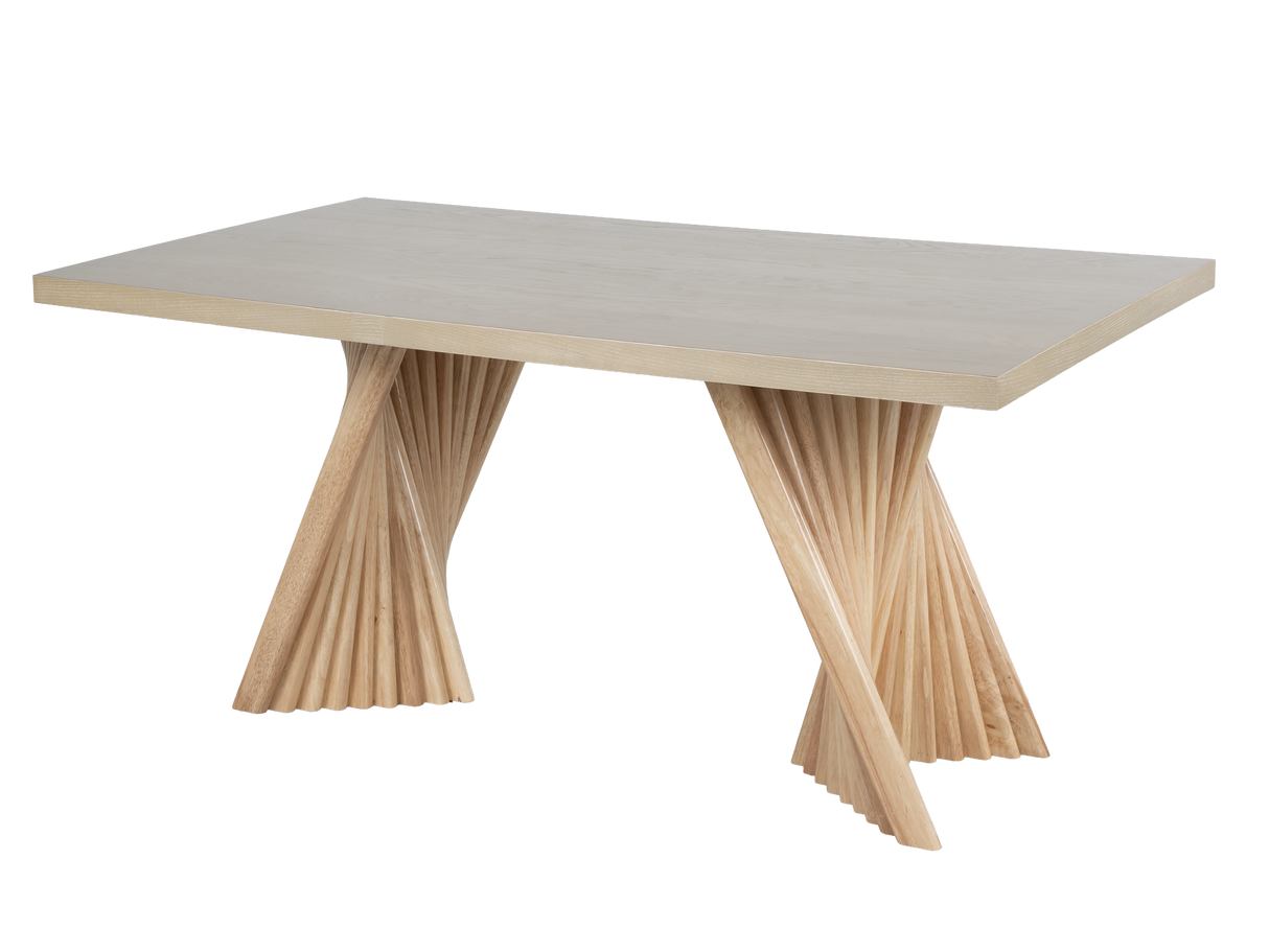 Gold & Natural Modern Sculptural Pedestal Dining Room Set with Upholstered Chairs