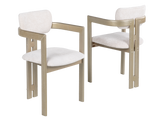 Gold & Natural Modern Sculptural Pedestal Dining Room Set with Upholstered Chairs