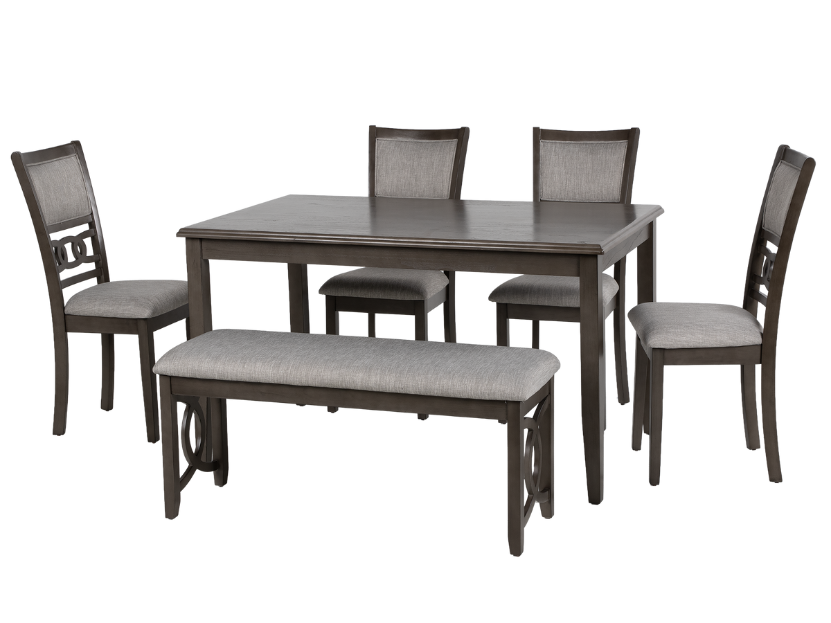 Contemporary Gray 6-Piece Dining Room Set with Upholstered Chairs & Bench
