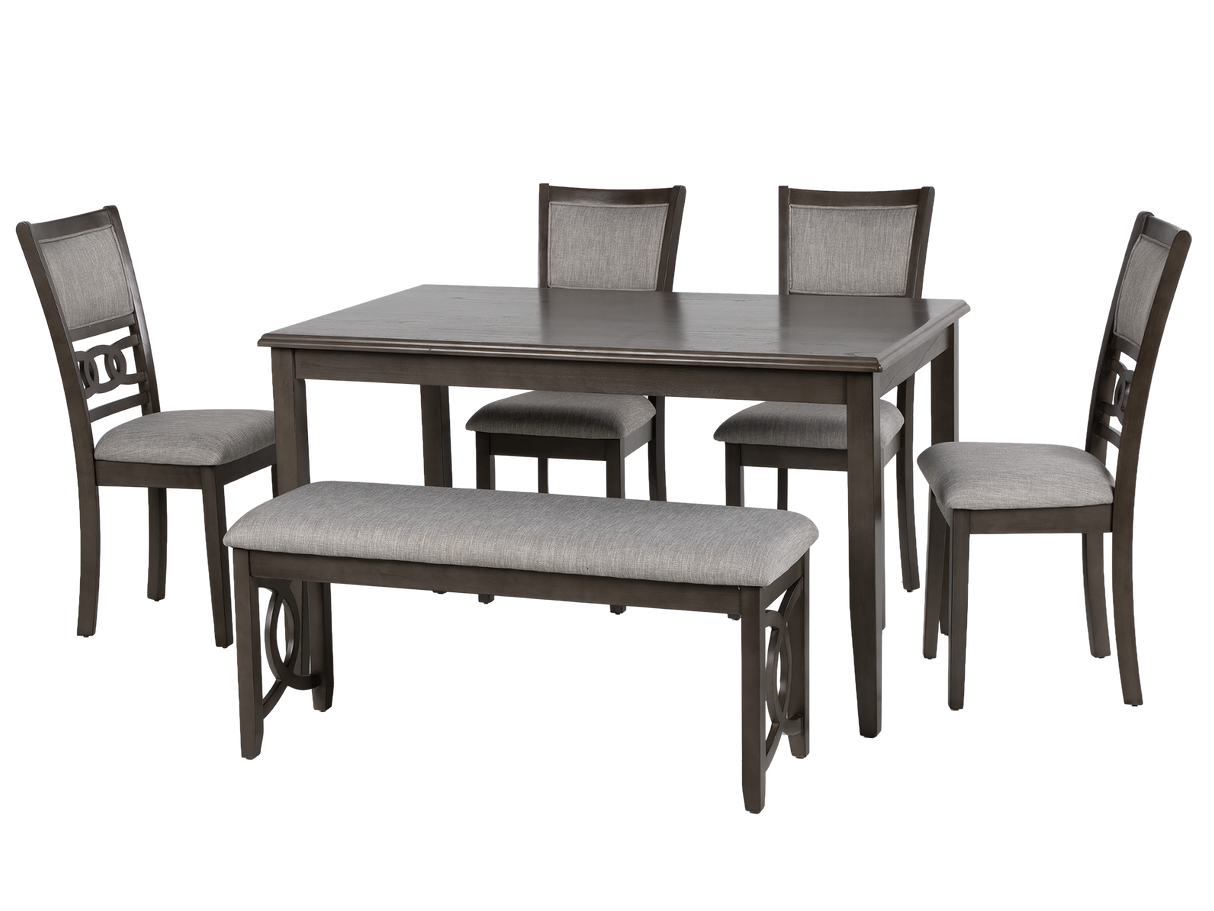 Contemporary Gray 6-Piece Dining Room Set with Upholstered Chairs & Bench