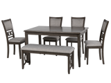 Contemporary Gray 6-Piece Dining Room Set with Upholstered Chairs & Bench