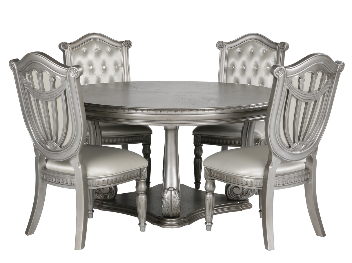 Grand-Platinum 5 Piece Round Dining Room Set by Mollai Collections | Bel Furniture