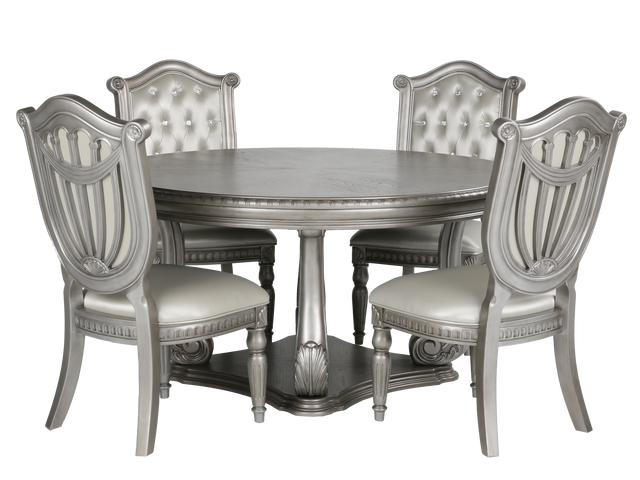 Grand-Platinum 5 Piece Round Dining Room Set by Mollai Collections | Bel Furniture
