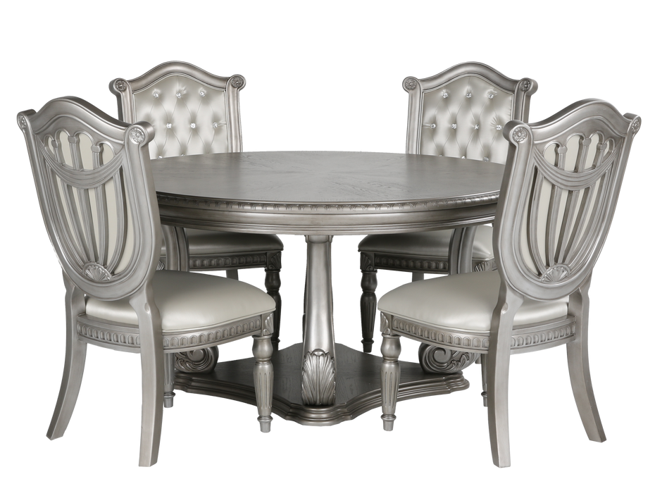 Grand-Platinum 5 Piece Round Dining Room Set