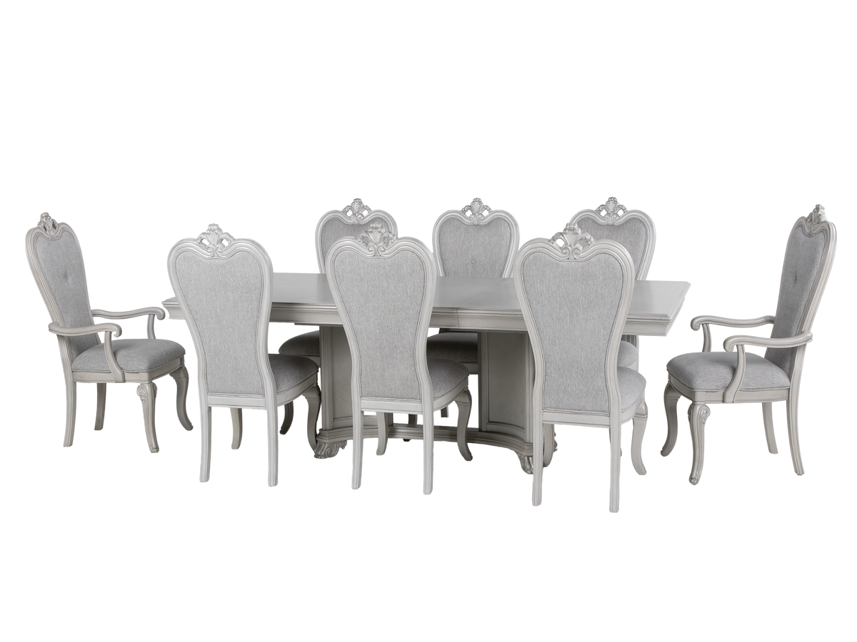 Antique White 9-Piece Traditional Dining Room Set with 6 Side Chairs & 2 Armchairs