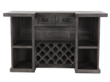 Rustic Gray Bar Table with Wine Rack & Open Shelving