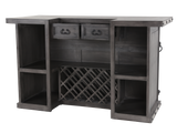 Rustic Gray Bar Table with Wine Rack & Open Shelving