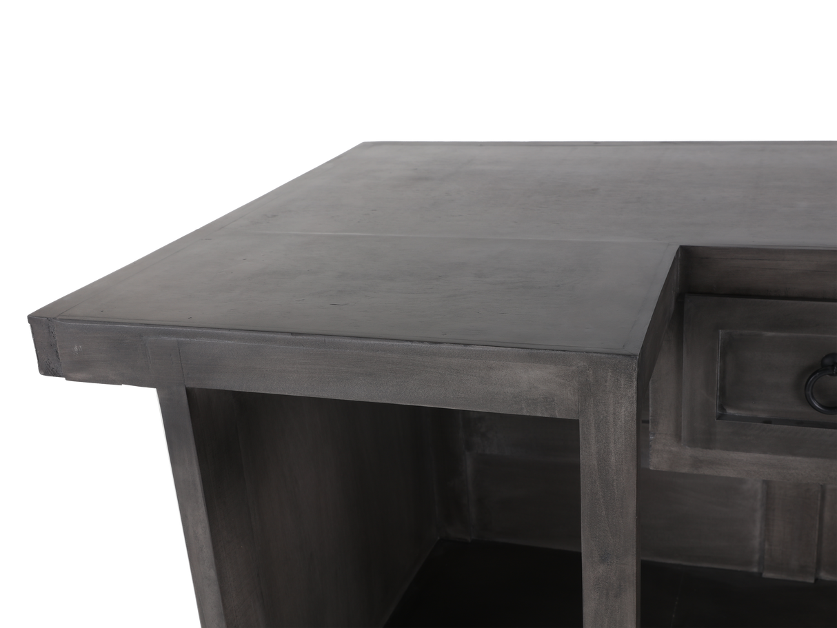 Rustic Gray Bar Table with Wine Rack & Open Shelving