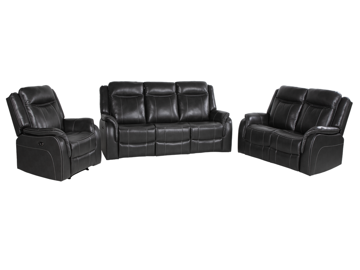 Dark Grey 3-Piece Reclining Living Room Set with Power Reclining Sofa, Drop-Down Table & Power Recliner