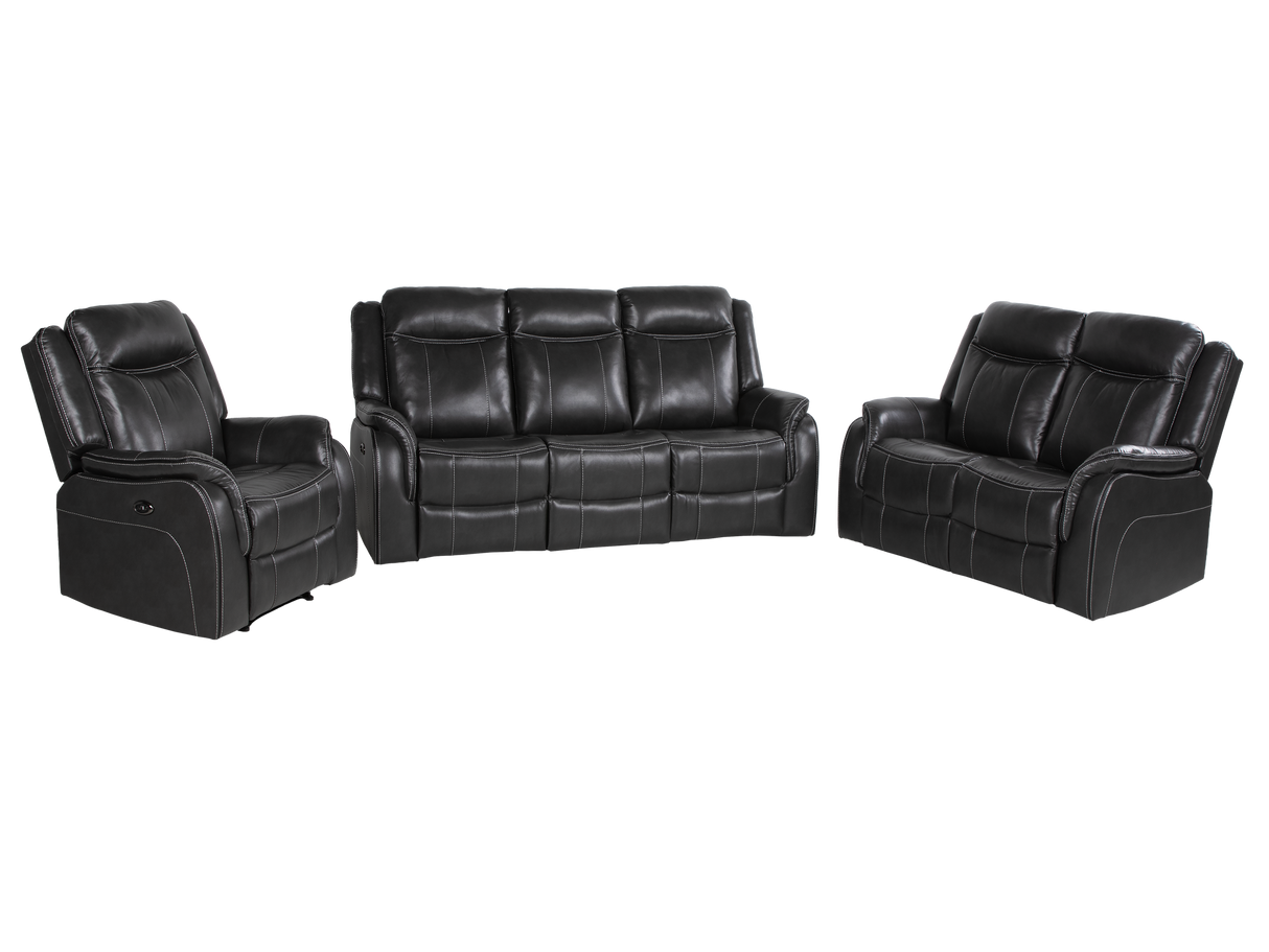 Dark Grey 3-Piece Reclining Living Room Set with Power Reclining Sofa, Drop-Down Table & Power Recliner