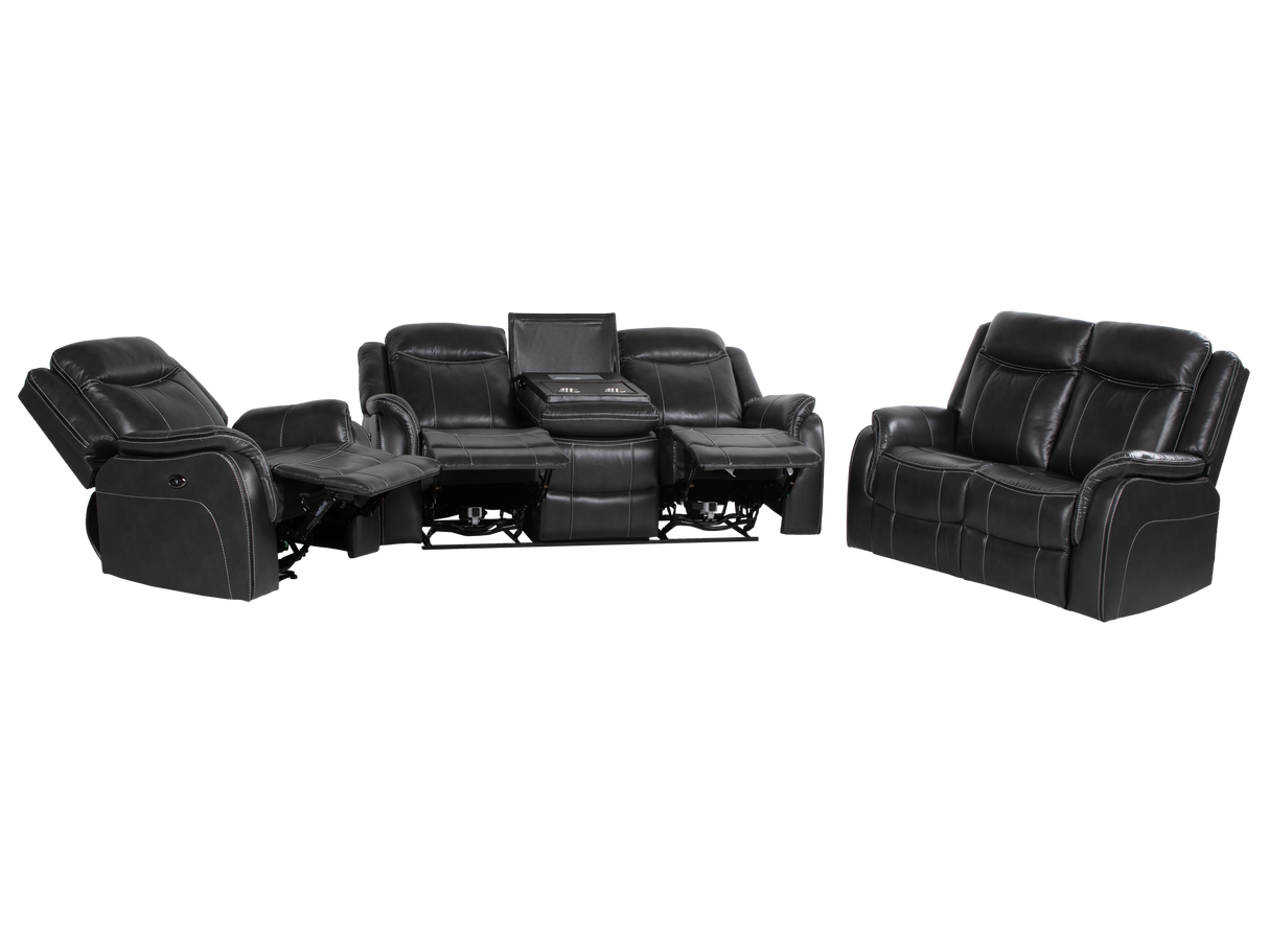 Dark Grey 3-Piece Reclining Living Room Set with Power Reclining Sofa, Drop-Down Table & Power Recliner