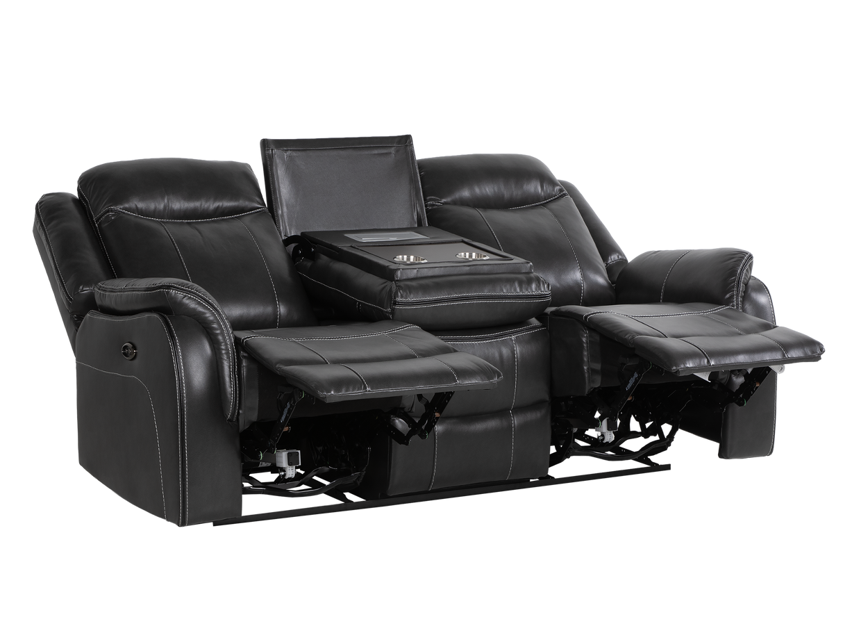 Dark Grey 3-Piece Reclining Living Room Set with Power Reclining Sofa, Drop-Down Table & Power Recliner