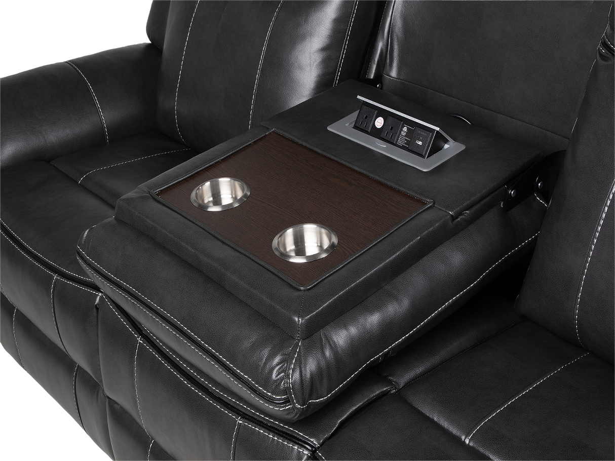 Dark Grey 3-Piece Reclining Living Room Set with Power Reclining Sofa, Drop-Down Table & Power Recliner